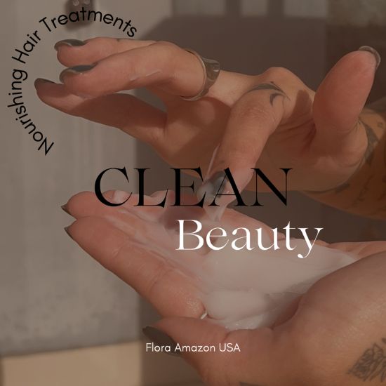 ozone hair mask in a had, embrace flora amazon's clean, nourishing beauty treatments.