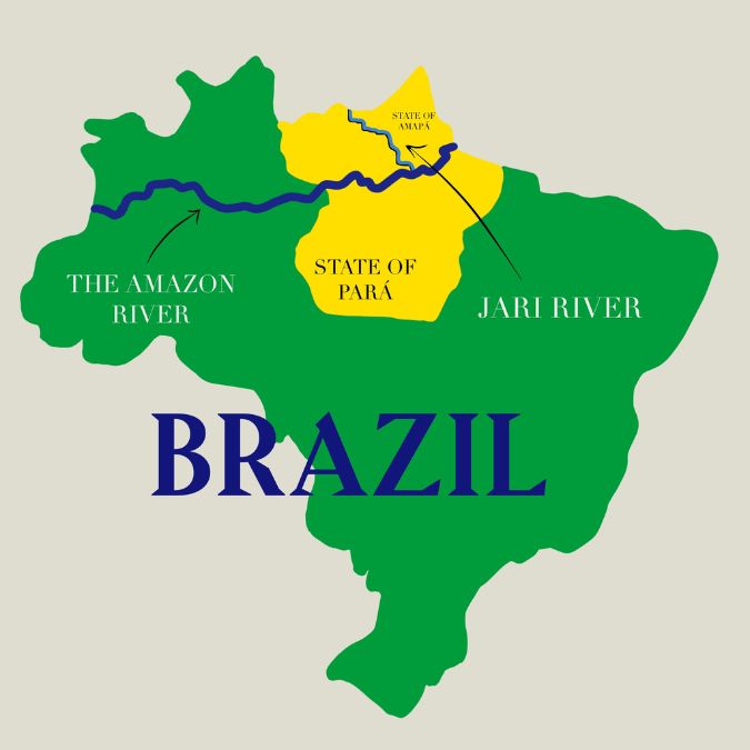 map of brazil showing where the jari valley and the amazon river are.