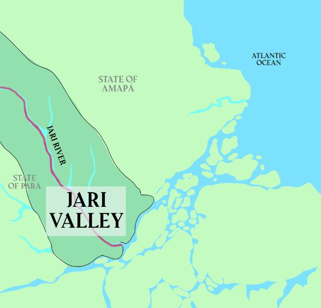 a map of the jari valley in brazil, where the jari foundation works to reforest brazil nut trees.