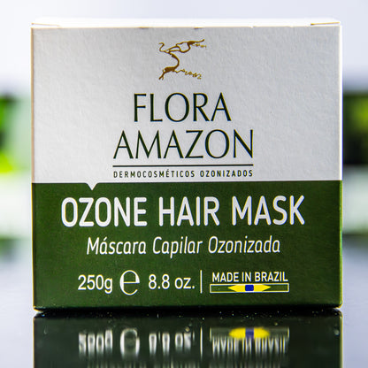 ozone hair mask package, made in brazil, with 250 grams of hair mask per package.